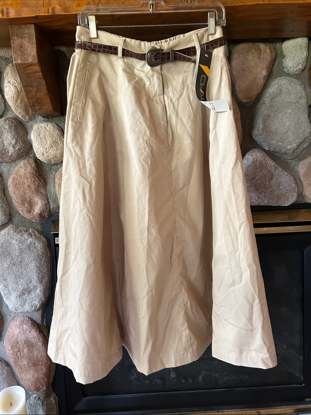 Chaus Cream A-Line Full Skirt with Brown Belt